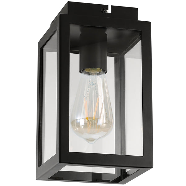 Black Porch Ceiling Light with Clear Glass 1xE27/ES Bulb Cap (Bulb not Included)