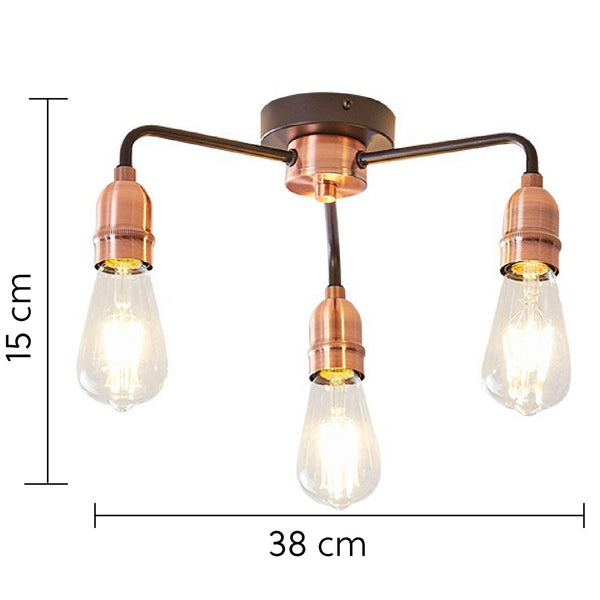 HARPER LIVING 3 Light Semi-Flush Ceiling Light, Black and Copper Finish, E27/ES Cap Type