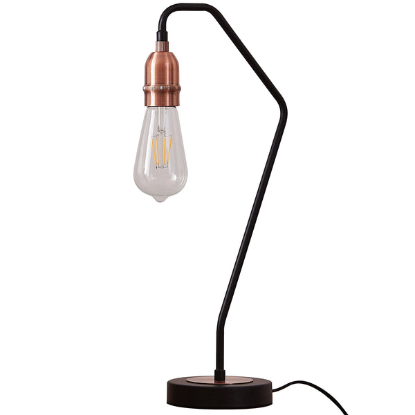 Harper Living 1xE27/ES Up Table Lamp with ST64 Clear Bulb, Black and Copper Finish