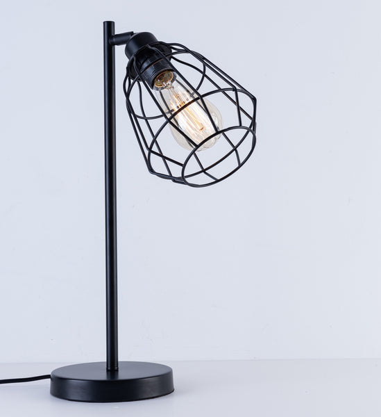 Caged Table Lamp, Switch Included, E27 Cap, Black Vintage Finish, LED Compatible