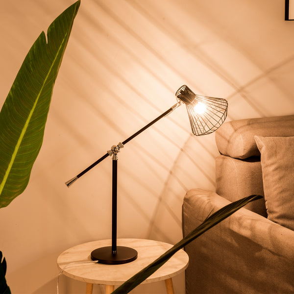 Adjustable table lamp, Matte Black finish Caged Shade, UK plug and On/Off Switch Included