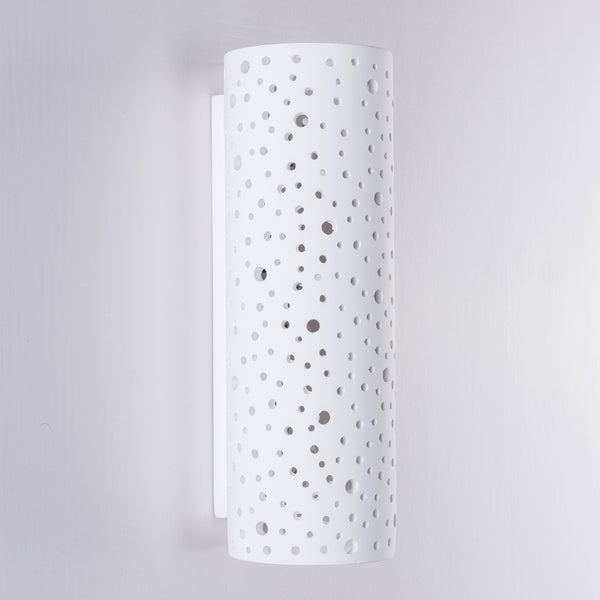 Perforated Up/Down Ceramic Wall Light, Cylinder Shade, 2xE14 Bulb Cap 40 Watts Maximum Each, White finish