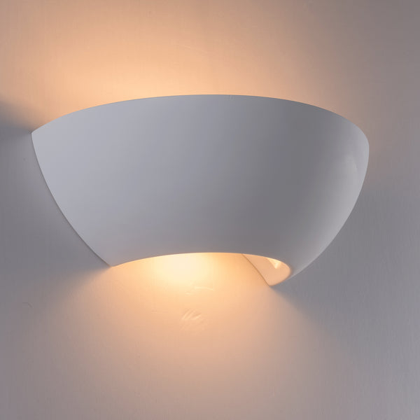 Ceramic Up/Down Wall Light, Open Semi-Circle Shade, 1xE14 Bulb Cap 40 Watts Maximum, White Finish