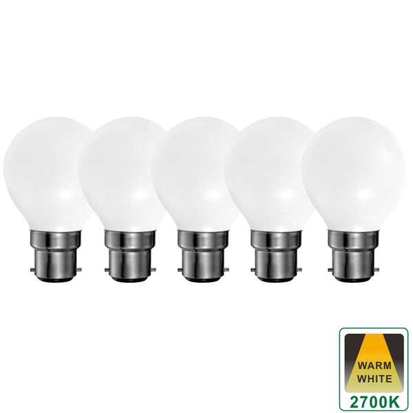 B22 5 Watts Dimmable LED Bayonet Filament golf Light Bulb, Warm White Opal Finish Packs of 3, 5 and 10