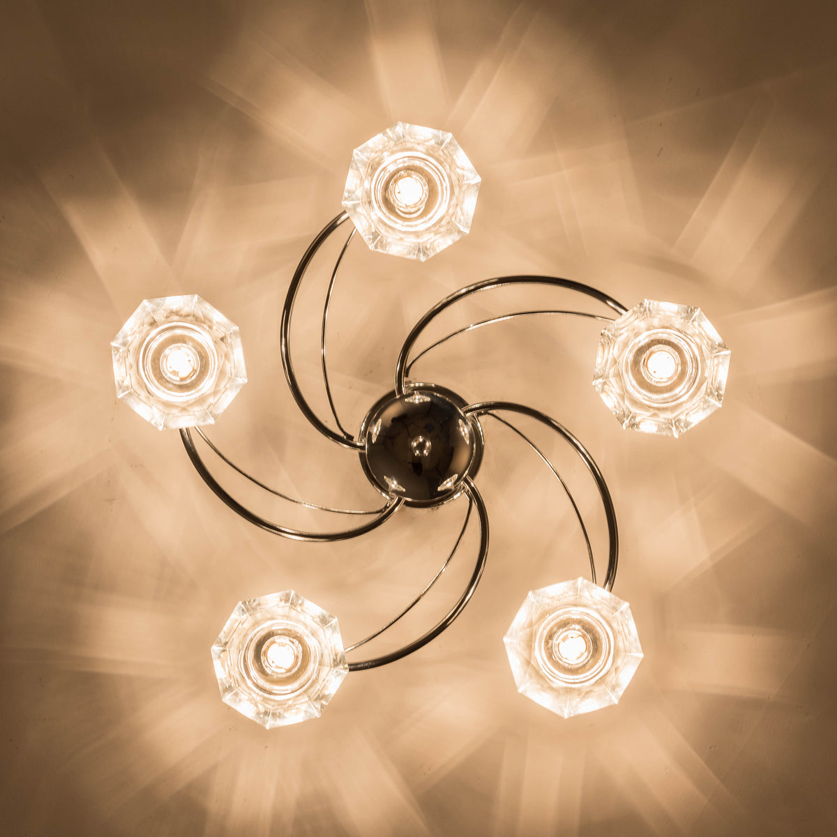 5 Light Semi-Flush Ceiling Light, Polished Chrome Finish, Clear Glass ...