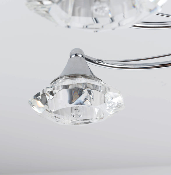 5 Light Semi-Flush Ceiling Light, Polished Chrome Finish, Clear Glass Shades, G9 Bulb Cap