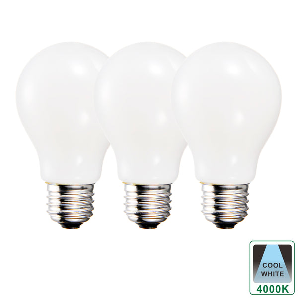 E27 8.5 Watts Dimmable LED GLS/A60 Standard Light Bulb, Opal Finish Cool White Packs of 3, 5 and 10