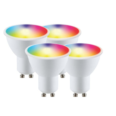 Wi-Fi GU10 5.5 Watts LED Smart Bulb, RGB CCT 2700K-6500K, Dimmable, Pack of 4